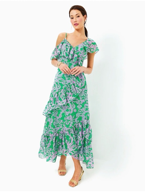 Lilly Pulitzer Dresses & Skirts - Lilly Pulitzer Green and Lavender Floral High-Low Maxi Dress Rosalyn Ruffle